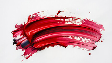 A single bold red brushstroke, textured and vibrant, stretching horizontally across a clean white background