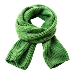 Knitted Green Winter Scarf Isolated On White Background For Cold Weather Season