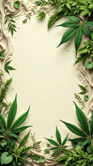 Fototapeta premium THCA (Tetrahydrocannabinolic acid) themed graphic with plant elements arranged around a blank space.