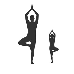 Fototapeta premium Parent and Child Practicing Yoga Tree Pose Together Silhouette Vector