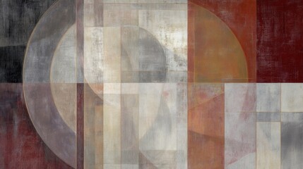 Abstract Geometric Composition with Circles and Rectangles in Earth Tones