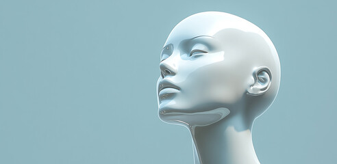 A white mannequin head. A side view of humanoid. Isolated background in 3d rendering. A white display lifestyle head.
