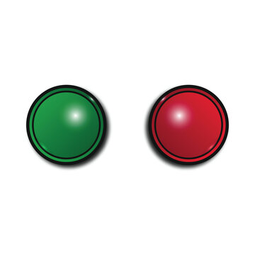 Green and red buttons with glares and a black frame. A vector round buttons with a gradient, isolated on the white background