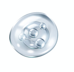 Silver collagen molecules inside transparent bubble realistic vector illustration. Innovative cosmetic product 3d object on white background