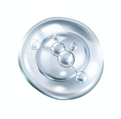 Glossy silver collagen molecule floating inside bubble realistic vector illustration. Product with anti aging properties 3d object on white