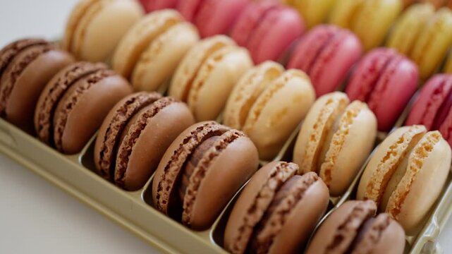 Macaroons sweet almond dessert delicious gourmet food background on the table rustic food top view copy space