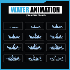 Obraz premium Water Splash, Shower Rain, Bubbles, Droplets, Drip, Flow, Wave, Burst, Explosion, Ripples, Curling Swirl – 2D Water FX Sprite Sheet Vector Pack for Games and Motion Graphics