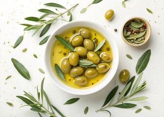 Fresh Green Olives on Branch with Leaves Isolated on White Background – Realistic Food Illustration