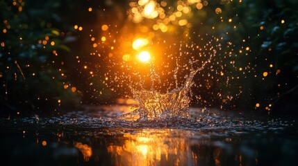 Naklejka premium Water splash at sunset
