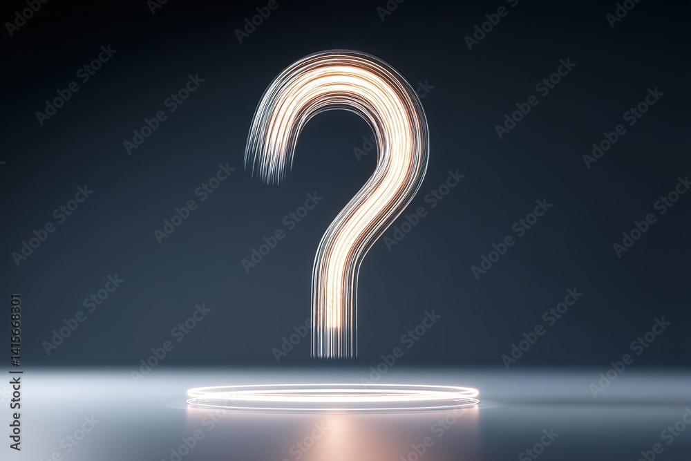 Poster illuminated question mark floating in dark space with glowing effects during a creative display
