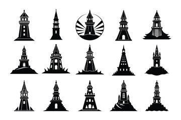 Tower Icon Set for Architecture and Construction Themes
