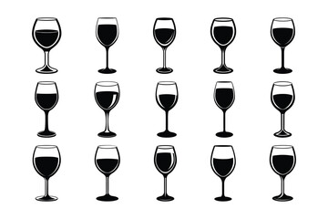 Wine Glass Icon Set for Food and Beverage Designs
