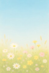 Obraz premium Colorful Wildflowers Bloom Under a Clear Blue Sky in a Bright Meadow During Springtime