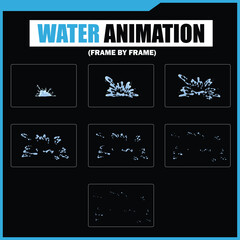 Obraz premium Water Splash, Shower Rain, Bubbles, Droplets, Drip, Flow, Wave, Burst, Explosion, Ripples, Curling Swirl – 2D Water FX Sprite Sheet Vector Pack for Games and Motion Graphics