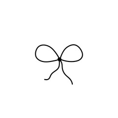Doodle ribbon bow with knot. Gift bow for present element