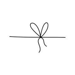 Doodle ribbon bow with knot. Gift bow for present element