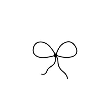 Doodle ribbon bow with knot. Gift bow for present element