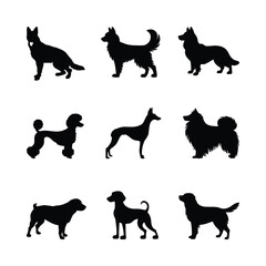 Silhouette Collection of Various Dog Breeds 