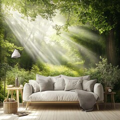 Rich floral mural with exotic flowers plants and bright colors high resolution picture © Chandrika