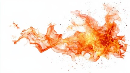 Dynamic orange flames and smoke on a white background showcasing energy and movement.