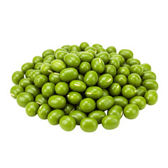 A vibrant mound of fresh mung beans, plump and green, ready for culinary adventures against a clean white background.