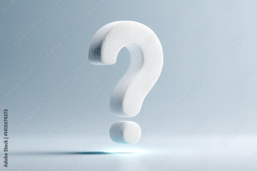 Poster creative representation of a three-dimensional question mark on a minimalistic background for engagi