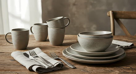 Fototapeta premium Grey Stoneware Dinnerware Set