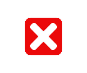 Obraz premium Red square cancel icon. Red X cross square, false, incorrect and reject vector design and illustration.