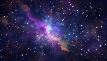 Naklejka premium Vibrant Nebula Surrounded By Starry Cosmos And Celestial Bodies