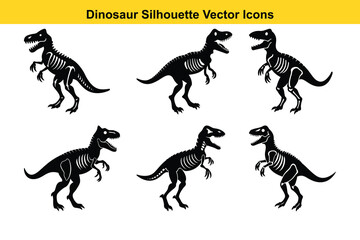 Funny and Cute Dinosaur Set with Silhouettes and Wild Animal Cartoon Illustrations.