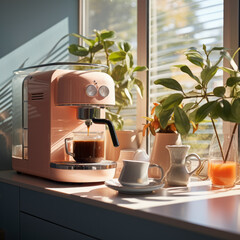 Bright Kitchen with Coffee Maker for Morning Brew