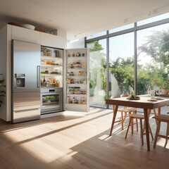 Modern Kitchen with Fridge in Bright Daylight