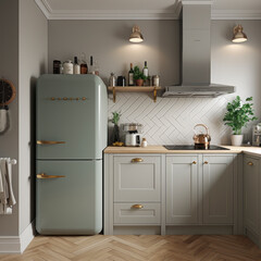 Functional Kitchen Space with Refrigerator in Scandinavian Style