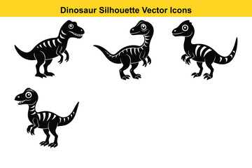 Funny and Cute Dinosaur Set with Silhouettes and Wild Animal Cartoon Illustrations.