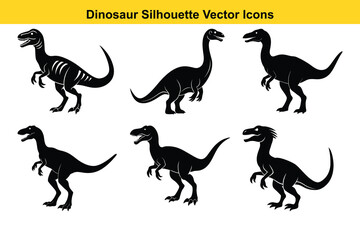 Funny and Cute Dinosaur Set with Silhouettes and Wild Animal Cartoon Illustrations.
