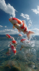 Vibrant Koi Fish Swimming in Clear Blue Lake