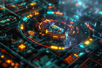 A close-up shot of a holographic interface displaying complex data in vibrant colors, A holographic interface displaying complex data and statistics