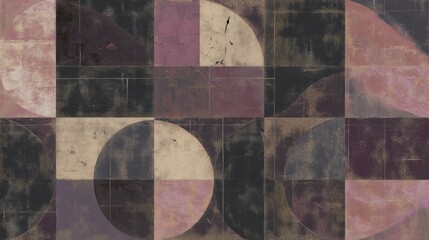 Abstract Geometric Pattern with Purple, Beige, and Black Textured Shapes