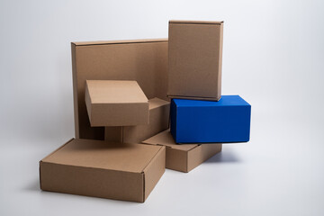 Brown paper box. Cardboard box isolated on white background. Place for text. Gift box 