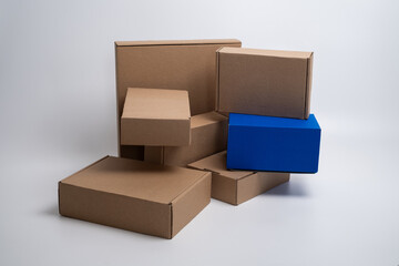 Brown paper box. Cardboard box isolated on white background. Place for text. Gift box 