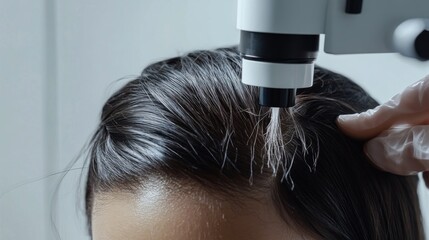 Fototapeta premium trichoscope scanning hair roots on scalp model on white 