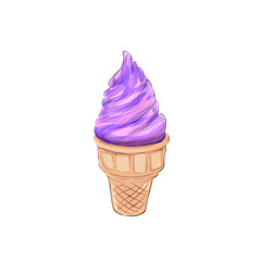 illustration of ice cream cone with purple cream without background