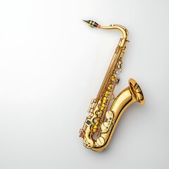 Golden Saxophone on a Clean White Background for Music and Jazz Themes