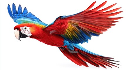 Fototapeta premium Colorful macaw in flight over tropical forest wildlife photography vibrant environment aerial view nature beauty
