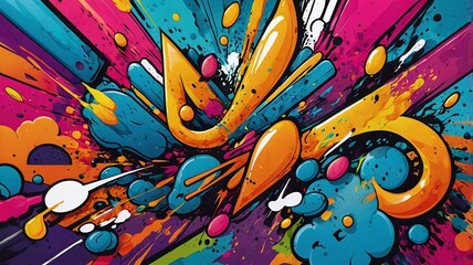 Abstract Comic Style Graffiti Colorful Digital Art Background: Vibrant Fluid Forms and Multi-Color Geometric Cartoon Shapes for Trendy Modern Design – Perfect for Placards, Banners, and Cover 