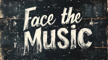Artistic Chalkboard Sign with the Words "Face the Music" in Vintage Style