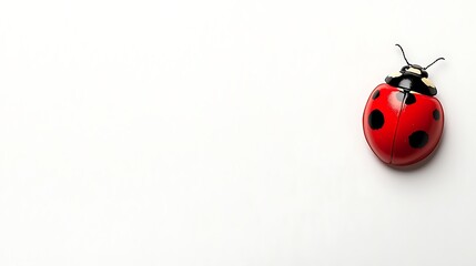 Obraz premium Vibrant Red Ladybug with Black Spots on a White Background for Nature Themes