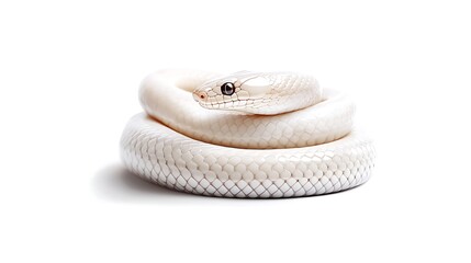 Fototapeta premium White snake curled on white background showcasing natural beauty and unique texture