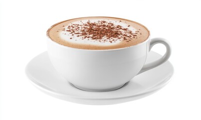 Obraz premium Cappuccino coffee drink in white cup and saucer, isolated on white