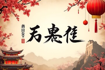 Chinese Language Day Celebration Illustration with Traditional Calligraphy and Cultural Elements